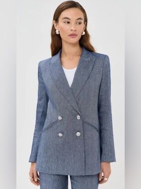 Veronica Beard Dale Blazer Blue Dickey Jacket Linen Sz 4 NWT $695